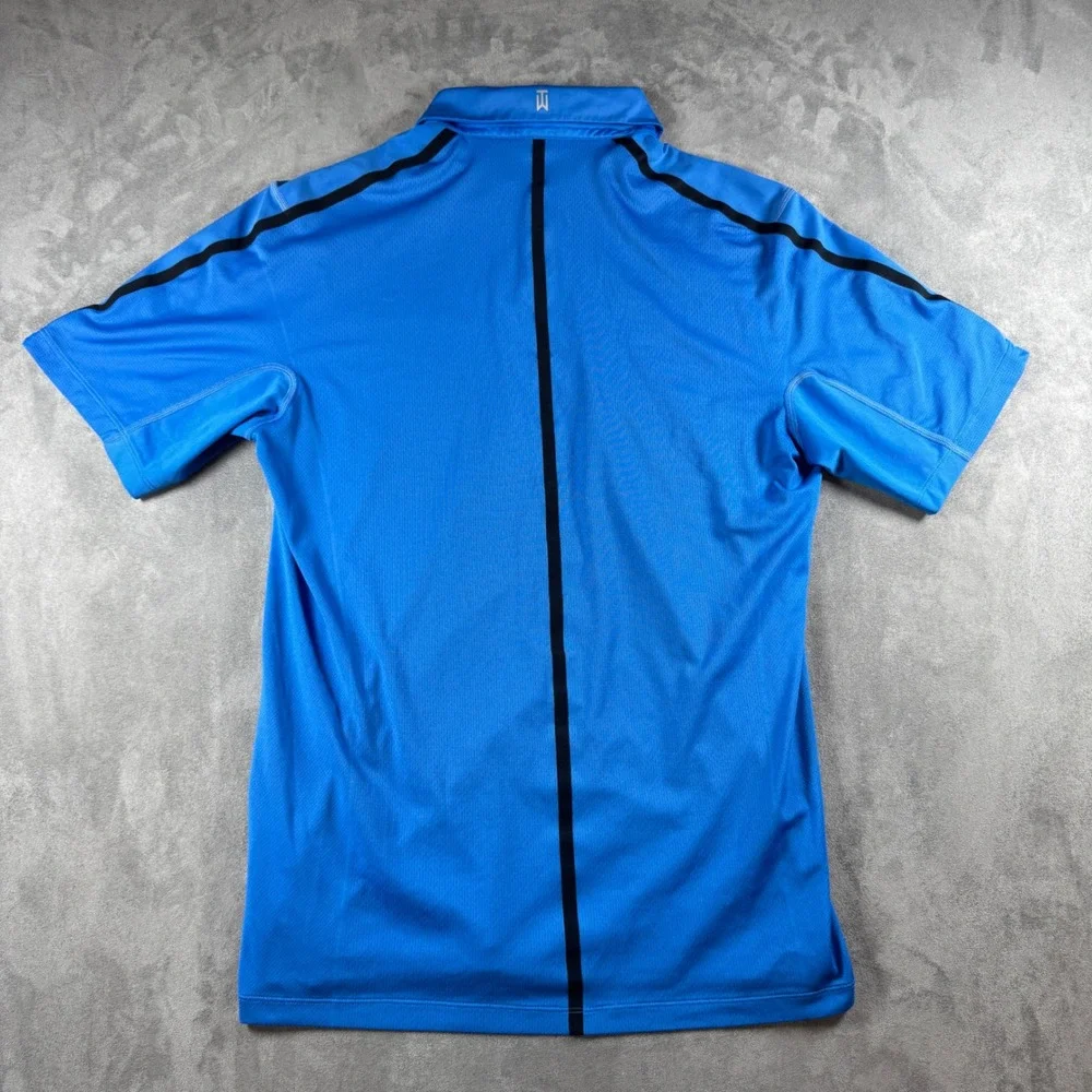 Nike Tiger Woods Collection Golf Polo‎ Blue Dri-Fit Snap Button Mens Small
